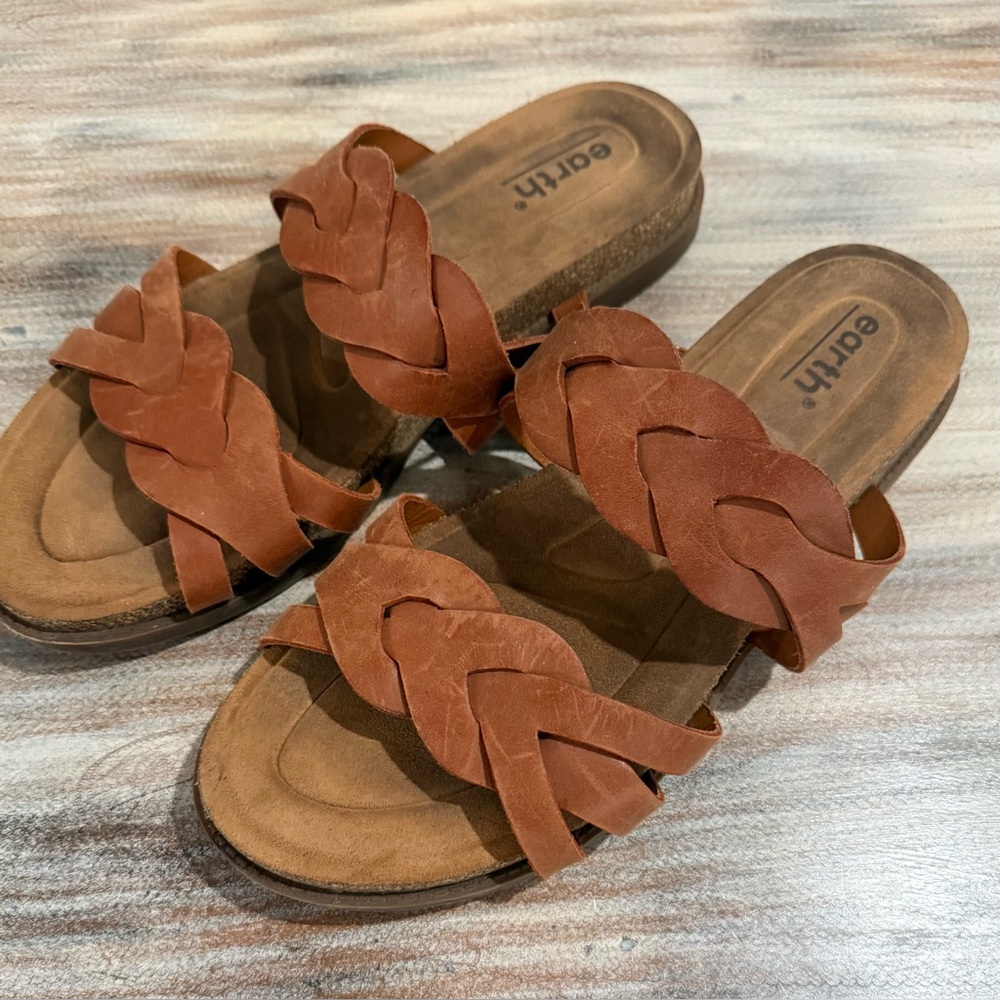 Earth Brown Braided Leather Slip On ETDESTY Comfort Sandals Women’s 10M Beach